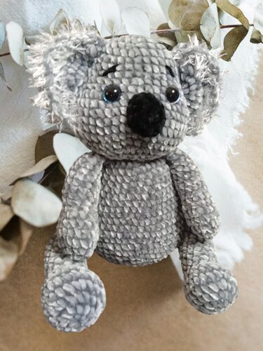 Crochet Pattern Fluffy Koala Plushie - Low Sew Chenille Amigurumi