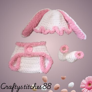 Newborn Bunny Easter Crochet Pattern Set, 3 Month Baby Diaper Outfit Patter