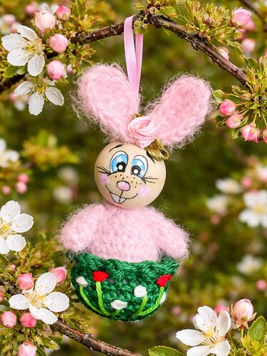 Hase in 2 Größen Anhänger Frühling Ostern Deko Variante Holzkugel - Bild 2