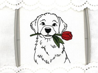 Stickdatei Hund mit Tulpe Frühling Kontur - Sticken