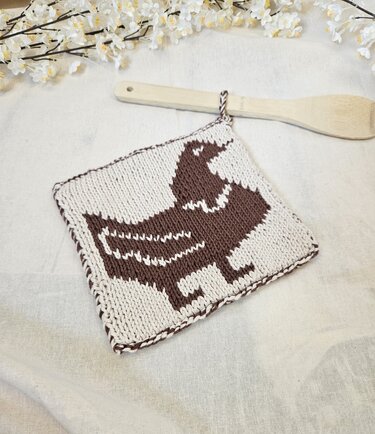 Chicken Pot Holder in Double-Face Knitting Technique inkl. Tutorial