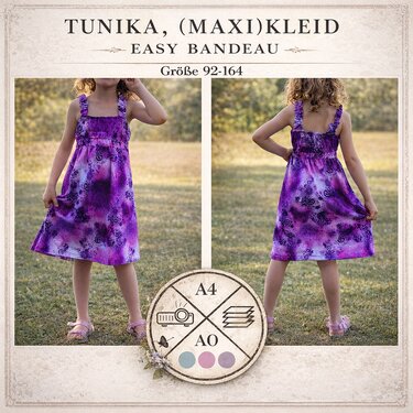 Schnittmuster Tunika, (Maxi)Kleid Easy Bandeau für Mädchen Größe 92-164 - Nähen