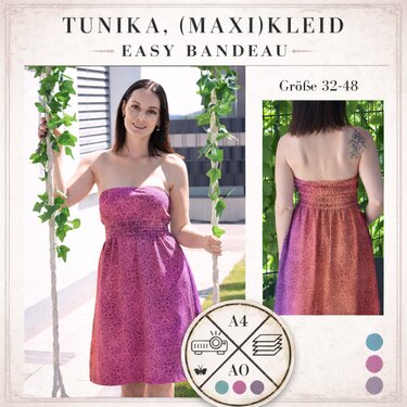 Schnittmuster Tunika, (Maxi)Kleid Easy Bandeau für Damen Größe 32-48 - Nähen