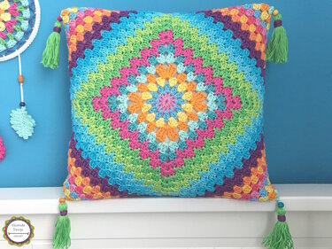 Crochet Pattern Granny Square Pillow "Boho Dreams", one piece cushion, PDF