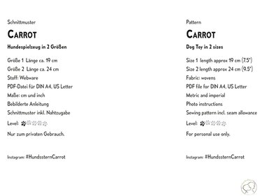 CARROT Hundespielzeug, 2 Größen, Nähanleitung+Schnitt