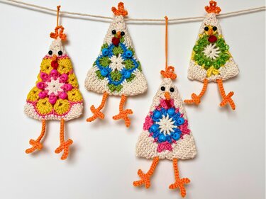 Chicken Granny Square w. Beads, Easter Decor, Easter Tree Ornament Chick - Crochet