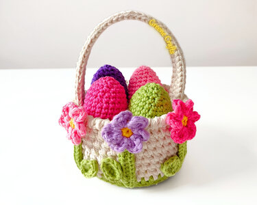 Spring Flowers Basket and Easter Eggs - Easter Crochet Pattern