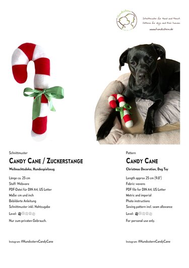 CANDY CANE Christmas decoration or dog toy. Sewing pattern