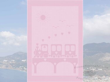 Babydecke „Brückenabenteuer“ kleine Lokomotive und Waggons Kinderdecke - Stricken