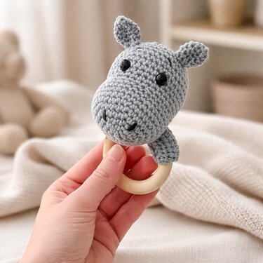 Crochet Pattern Hippo Rattle, crochet Babyrattle