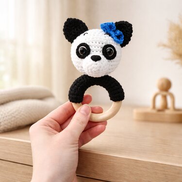 Häkelanleitung Panda Rassel, Babyrassel häkeln
