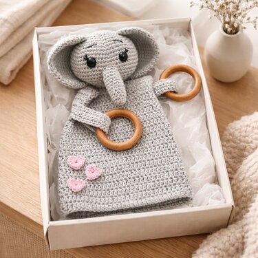 Häkelanleitung Knistertuch Elefant, Schmusetuch häkeln