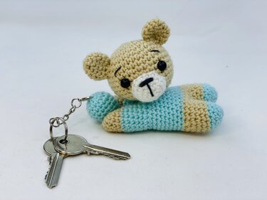 "Pocket Friend" Teddy Bear Keychain with Ball - Crochet