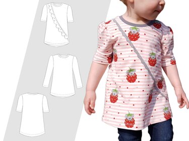 Ebook Schnittmuster Nähanleitung Kinder Shirt  Gr. 80 bis 164 Ebook Langarm Rüschenshirt