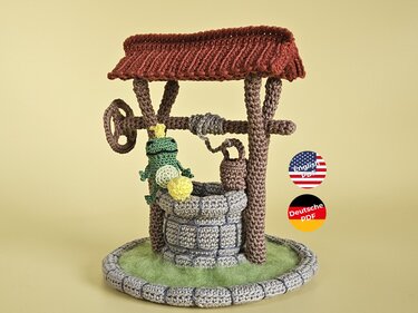 Froschkönig mit Brunnen – Häkelanleitung für ein Märchen Amigurumi Diorama