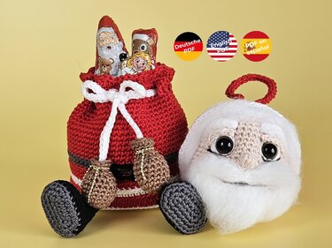 Geschenksäckchen Weihnachtsmann mit Christbaumkugel - Amigurumi Häkelanleit - Bild 2