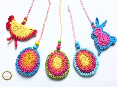 Crochet pattern Bunny rabbit little chicks, Easter eggs, decoration tags