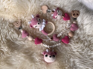Crochetpattern - Deer-Set - Pramchain / Pacifier Chain / Teething Ring