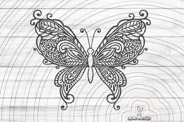 Liniengrafik eines Mandala-Schmetterlings, geeignet als Plottdatei auf hellem Hintergrund.