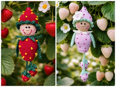 freche Früchtchen: Fräulein Erdbeer mit Baumelbeinen Anhänger Sommer