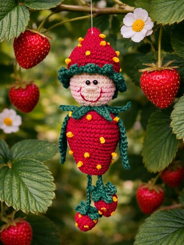 freche Früchtchen: Fräulein Erdbeer mit Baumelbeinen Anhänger Sommer - Bild 4