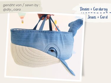 Sewing pattern fabric basket, Denim whale pattern in 2 sizes - Image 5