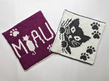 Potholders for Cat Lovers - Cat and MEOW - double knitting pattern - Image 7
