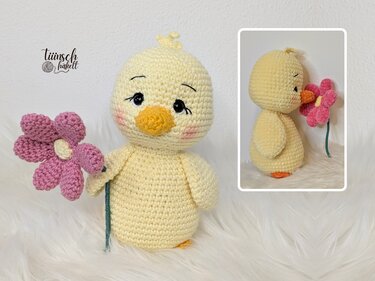 Küken Emma mit Blume - Häkelanleitung Anfänger Deutsch