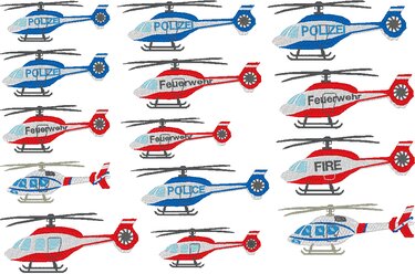 Stickdatei - kleiner Hubschrauber Feuerwehr Polizei FIRE Police