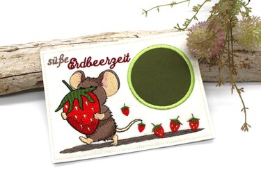 Stickdatei Maus Erdbeere MugRug 13x18cm und 10x10cm