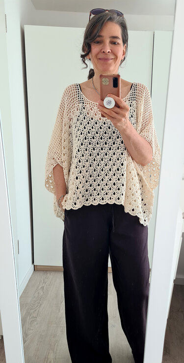 Oversize Crochet Shirt “Fabienne” – Airy Poncho-Style Top - Image 4