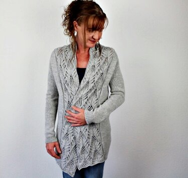 Knitting Pattern PDF Cardigan – Lace Knit Jacket with Shawl Collar