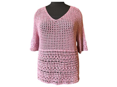 Sommerpulli Raglan v. oben mit V-Ausschnitt + "Röschen" Muster, alle Größen - Bild 5