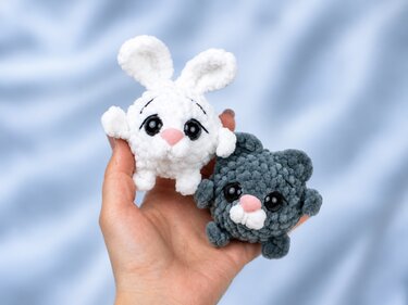 Pocket Puff Babies Crochet Pattern – Mini Bunny & Kitty Plush