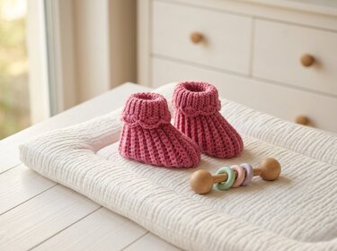 TITEL: Easy Baby Booties mit dekorativem Bordürenrand – Häkelanleitung