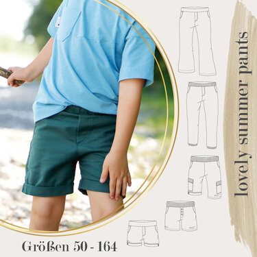 lovely summer pants 50-164 Schnittmuster Kind Hose Shorts Bermuda Badehose