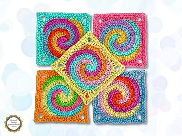 Häkelanleitung Granny Square "Twister" Spirale, Quadrat mit Spiralmuster