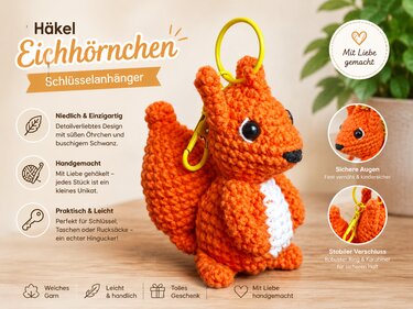 Häkelanleitung Eichhörnchen- Schlüsselanhänger
