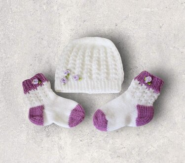 Strickanleitung Baby-Set, Mütze, Socken Ajourmuster ca. 5 - 12 Monate #090 - Bild 43