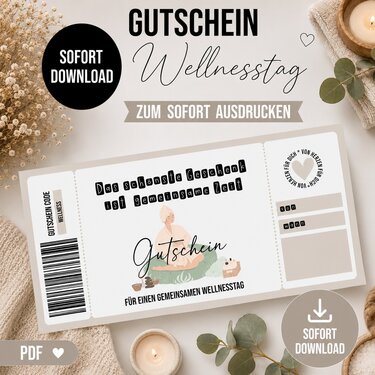 Gutschein zum Ausdrucken WELLNESS digitale Datei Gutschein DOWNLOAD