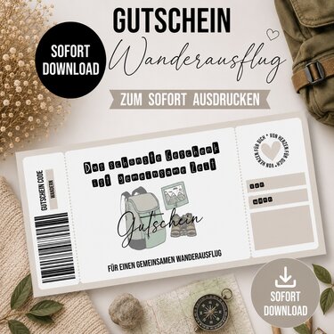 Gutschein zum Ausdrucken WANDERAUSFLUG digitale Datei Gutschein DOWNLOAD