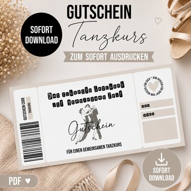 Gutschein zum Ausdrucken TANZKURS digitale Datei Gutschein DOWNLOAD