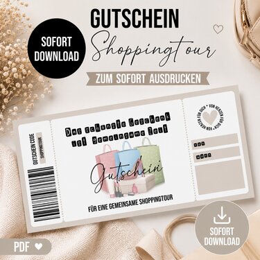 Gutschein zum Ausdrucken SHOPPINGTOUR digitale Datei Gutschein DOWNLOAD
