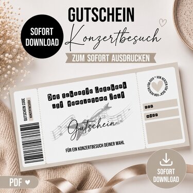 Gutschein zum Ausdrucken KONZERT digitale Datei Gutschein DOWNLOAD