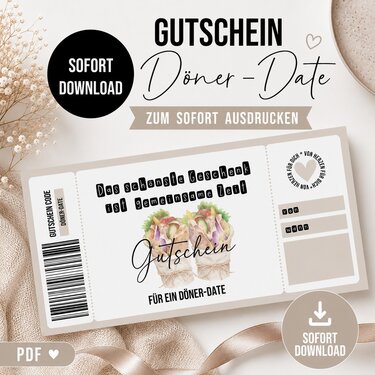 Gutschein zum Ausdrucken DOWNLOAD digitale Datei Gutschein DÖNERDATE