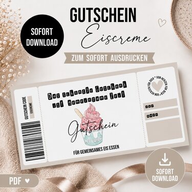 Gutschein zum Ausdrucken EISCREME digitale Datei Gutschein DOWNLOAD