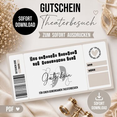 Gutschein zum Ausdrucken THEATERBESUCH digitale Datei Gutschein DOWNLOAD