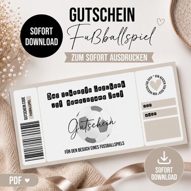 Gutschein zum Ausdrucken FUßBALLSPIEL digitale Datei Gutschein DOWNLOAD
