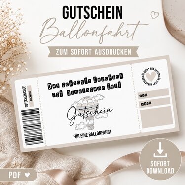 Gutschein zum Ausdrucken BALLONFAHRT digitale Datei Gutschein DOWNLOAD