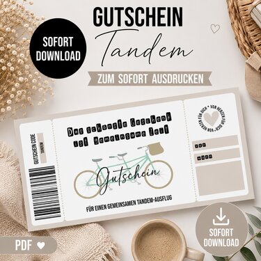 Gutschein zum Ausdrucken TANDEM-AUSFLUG digitale Datei Gutschein DOWNLOAD